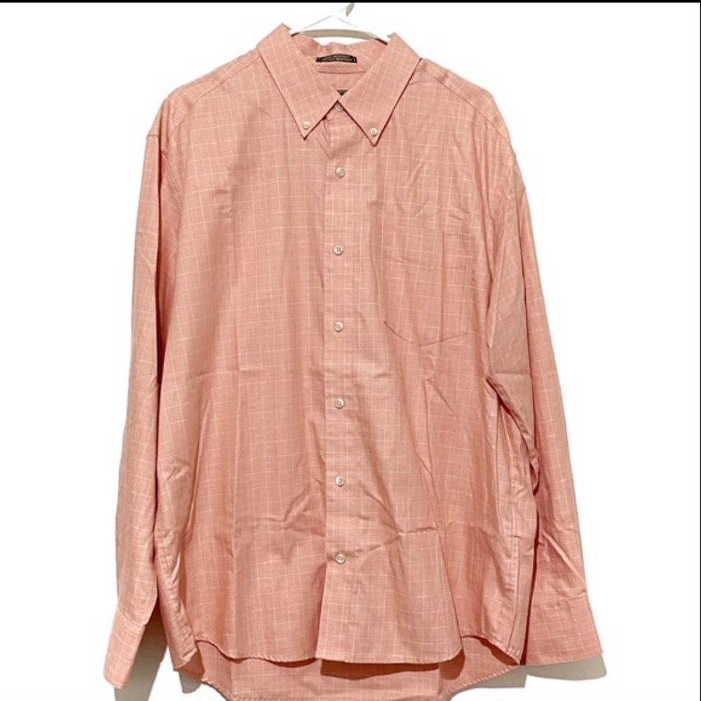 Eddie Bauer coral white long sleeve collared button down shirt.